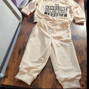Apricot Toddlers/Babies Boys Sweatshirt&Pants Set Casual Print Crew Neck Long